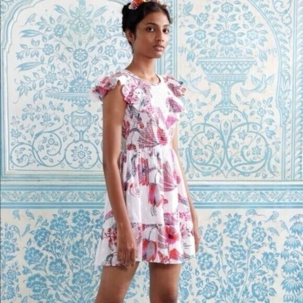 Banjanan Ilona Birdie Print Ruffled Trim Mini Dress